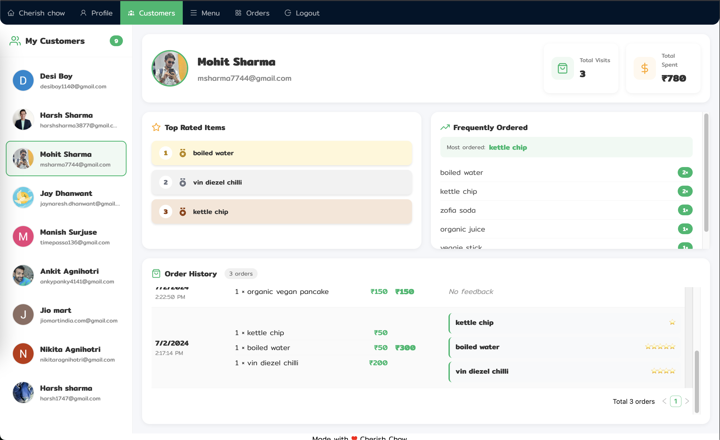 Customer CRM showing customer profiles and insights